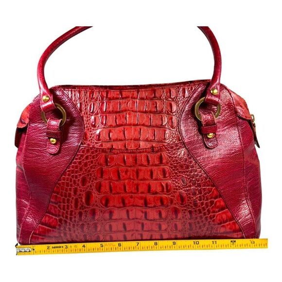 Brahmin Croc Rosetta Merlot Ombre Melbourne Red Leather Satchel Purse Dust Bag - Picture 4 of 12